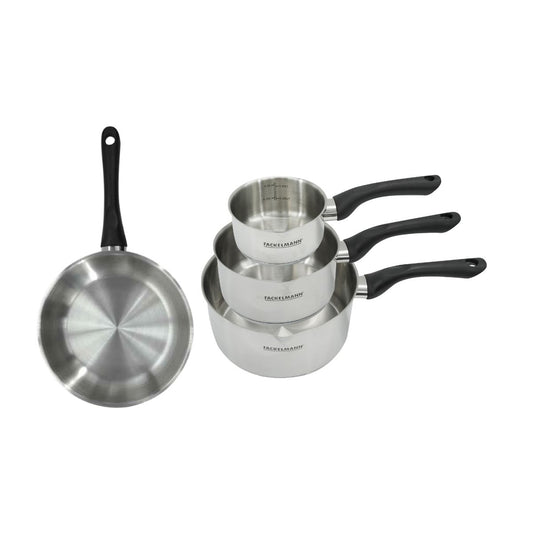 Set poêle 20 cm et 3 casseroles 12 16 et 20 cm en inox Fackelmann Geneva