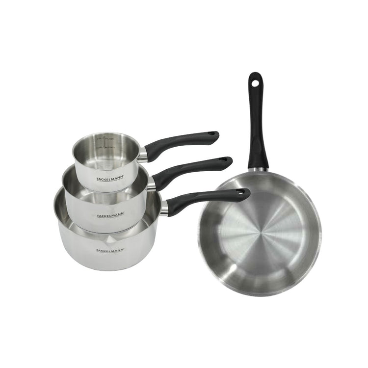 Set poêle 24 cm et 3 casseroles 12 16 et 20 cm en inox Fackelmann Geneva