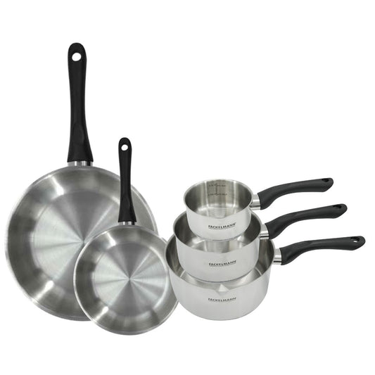 Set 2 poêles 20 et 28 cm et 3 casseroles 12 16 et 20 cm en inox Fackelmann Geneva