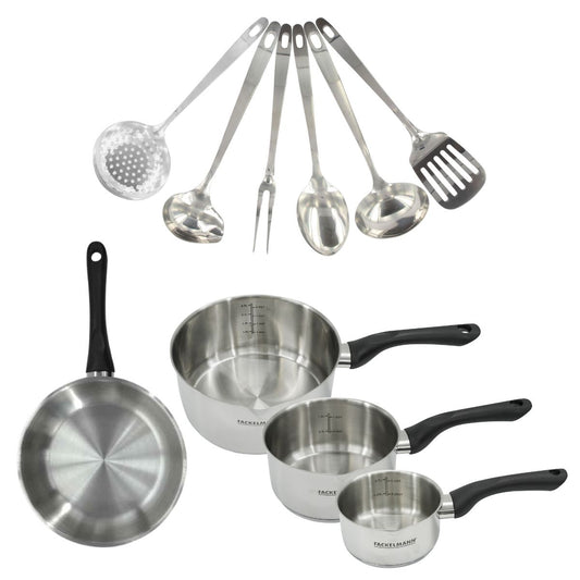 Set 1 poêle 20 cm, 3 casseroles en inox et 6 ustensiles inox Fackelmann Geneva