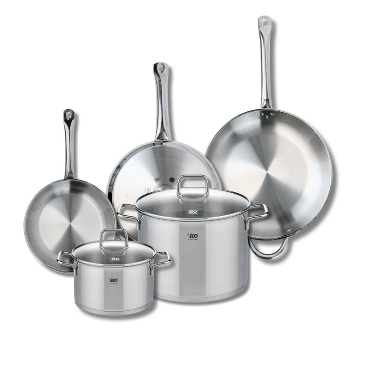 Ensemble de 3 Poêles de cuisson 24, 28 et 32 cm et 2 faitouts 20 et 26 cm Elo Profi Citrin