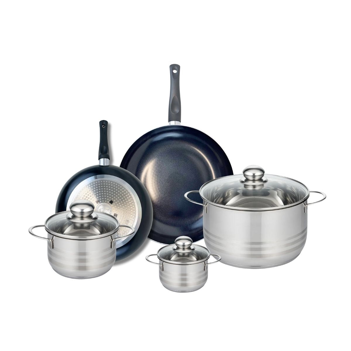 Set De 3 Poêles 20 24 Et 28 Cm En Inox Et Couvercles, 3 Faitouts Inox 16 20 Et 24 Cm Fackelmann Geneva