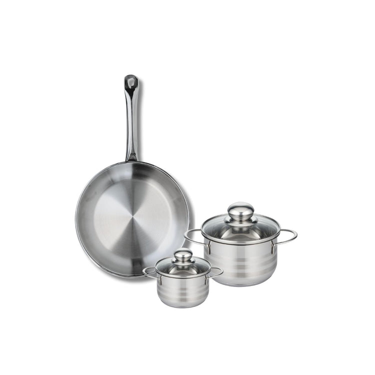 Ensemble de 1 Poêle de cuisson 28 cm et 2 faitouts 12 et 16 cm Elo Profi Brillant