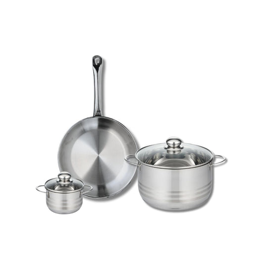 Ensemble de 1 Poêle de cuisson 28 cm et 2 faitouts 12 et 24 cm Elo Profi Brillant