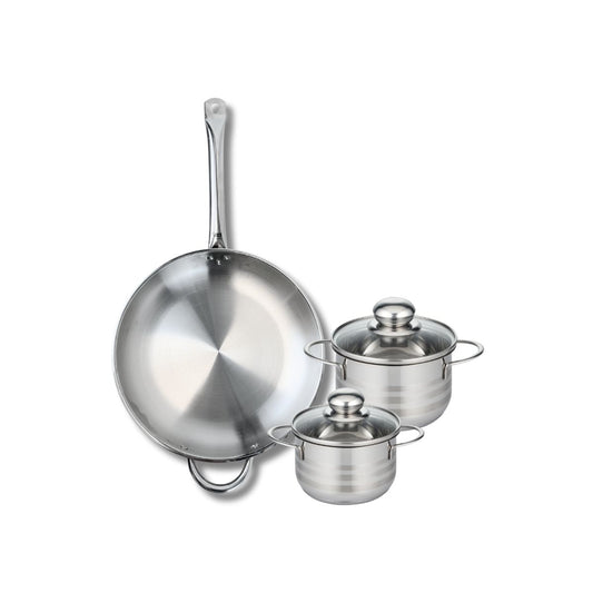 Ensemble de 1 Poêle de cuisson 32 cm et 2 faitouts 14 et 16 cm Elo Profi Brillant