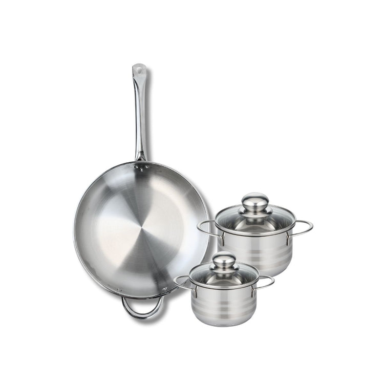 Ensemble de 1 Poêle de cuisson 32 cm et 2 faitouts 14 et 16 cm Elo Profi Brillant