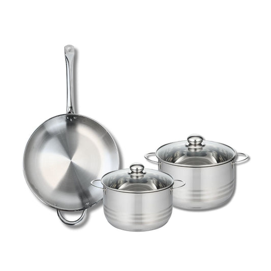 Ensemble de 1 Poêle de cuisson 32 cm et 2 faitouts 20 et 24 cm Elo Profi Brillant