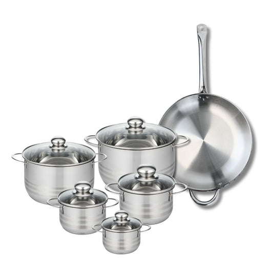Ensemble de 1 Poêle de cuisson 32 cm et 5 faitouts 12, 14, 16, 20 et 24 cm Elo Profi Brillant