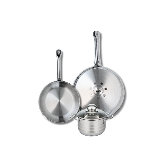 Ensemble de 2 Poêles de cuisson 24 et 28 cm et 1 faitout 14 cm Elo Profi Brillant