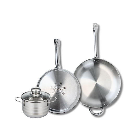 Ensemble de 2 Poêles de cuisson 28 et 32 cm et 1 faitout 16 cm Elo Profi Brillant