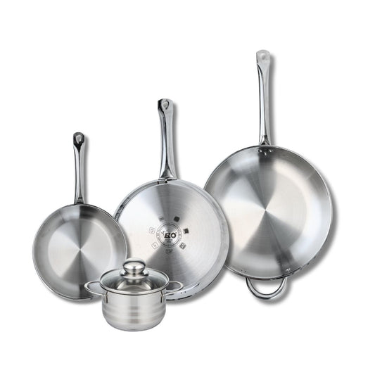 Ensemble de 3 Poêles de cuisson 24, 28 et 32 cm et 1 faitout 14 cm Elo Profi Brillant