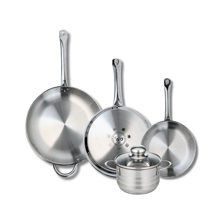 Ensemble de 3 Poêles de cuisson 24, 28 et 32 cm et 1 faitout 16 cm Elo Profi Brillant
