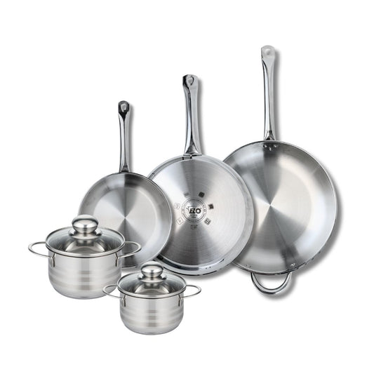 Ensemble de 3 Poêles de cuisson 24, 28 et 32 cm et 2 faitouts 14 et 16 cm Elo Profi Brillant