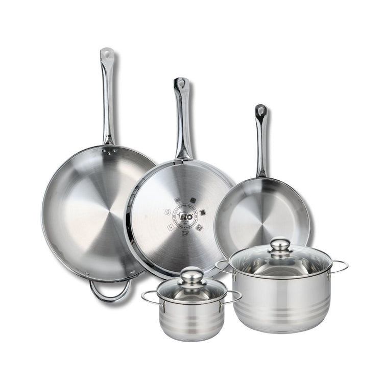 Ensemble de 3 Poêles de cuisson 24, 28 et 32 cm et 2 faitouts 14 et 20 cm Elo Profi Brillant