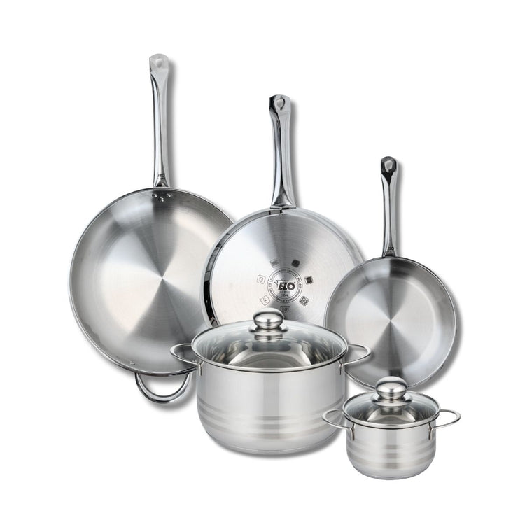 Ensemble de 3 Poêles de cuisson 24, 28 et 32 cm et 2 faitouts 14 et 24 cm Elo Profi Brillant
