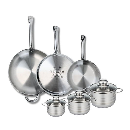 Ensemble de 3 Poêles de cuisson 24, 28 et 32 cm et 3 faitouts 12, 14 et 16 cm Elo Profi Brillant