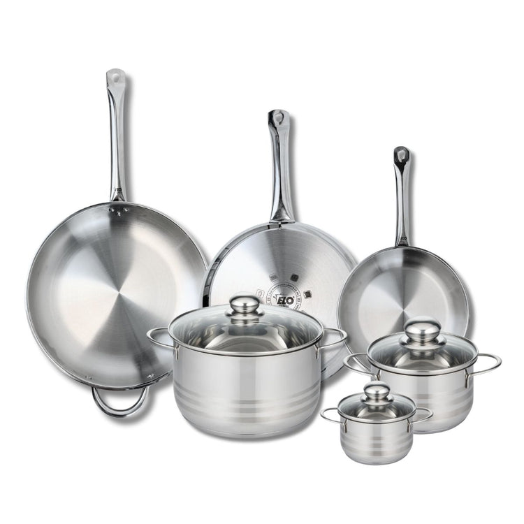 Ensemble de 3 Poêles de cuisson 24, 28 et 32 cm et 3 faitouts 12, 16 et 24 cm Elo Profi Brillant