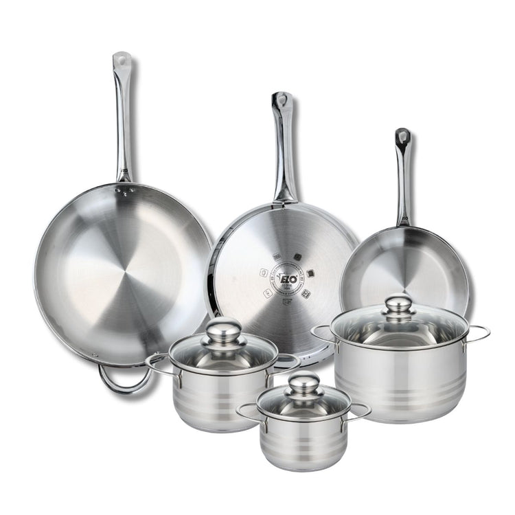 Ensemble de 3 Poêles de cuisson 24, 28 et 32 cm et 3 faitouts 14, 16 et 20 cm Elo Profi Brillant