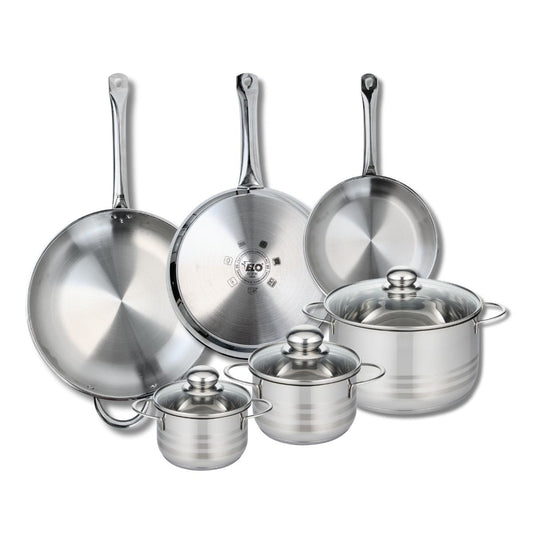 Ensemble de 3 Poêles de cuisson 24, 28 et 32 cm et 3 faitouts 14, 16 et 24 cm Elo Profi Brillant