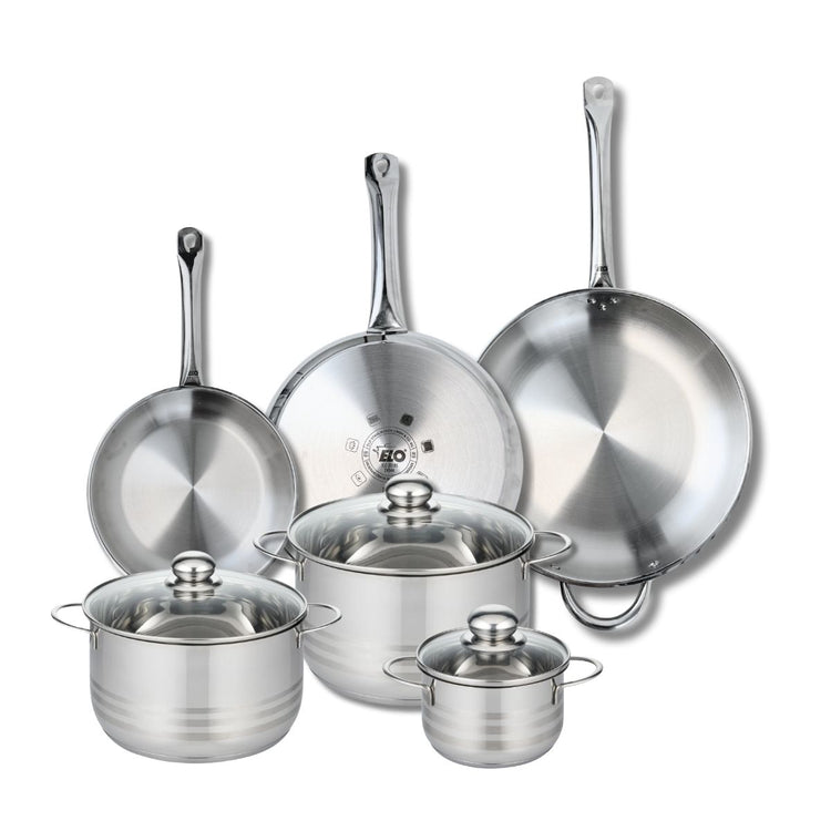 Ensemble de 3 Poêles de cuisson 24, 28 et 32 cm et 3 faitouts 14, 20 et 24 cm Elo Profi Brillant