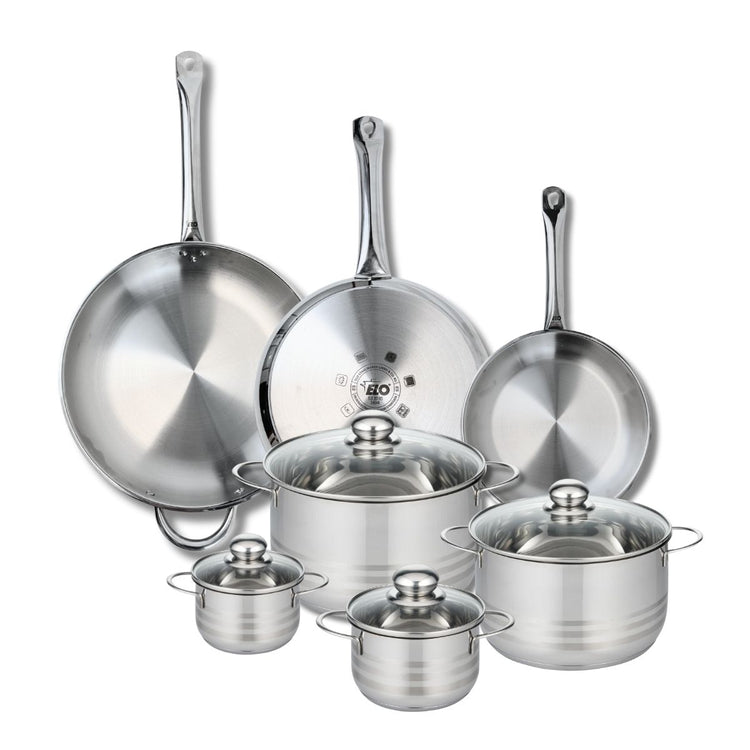Ensemble de 3 Poêles de cuisson 24, 28 et 32 cm et 4 faitouts 12, 14, 20 et 24 cm Elo Profi Brillant