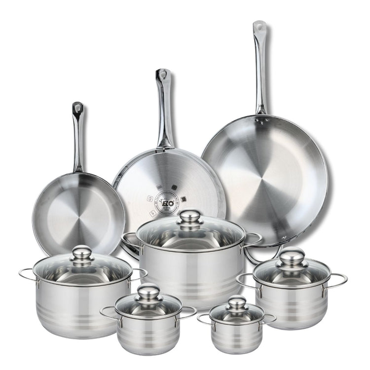 Ensemble de 3 Poêles de cuisson 24, 28 et 32 cm et 5 faitouts 12, 14, 16, 20 et 24 cm Elo Profi Brillant