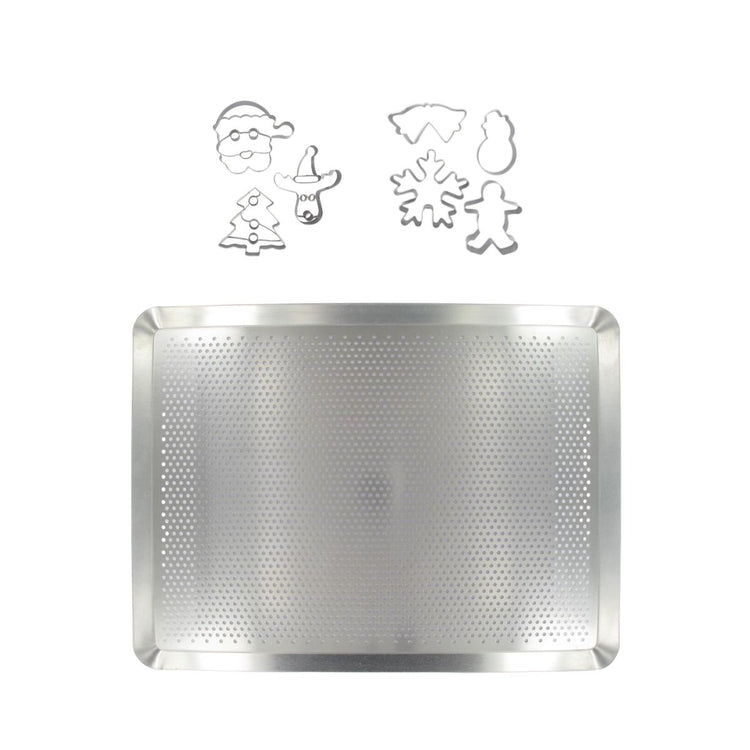 Plaque de cuisson four microperforée de 40 x 30 cm et 7 emporte-pièces de Noël inox Zenker Noël