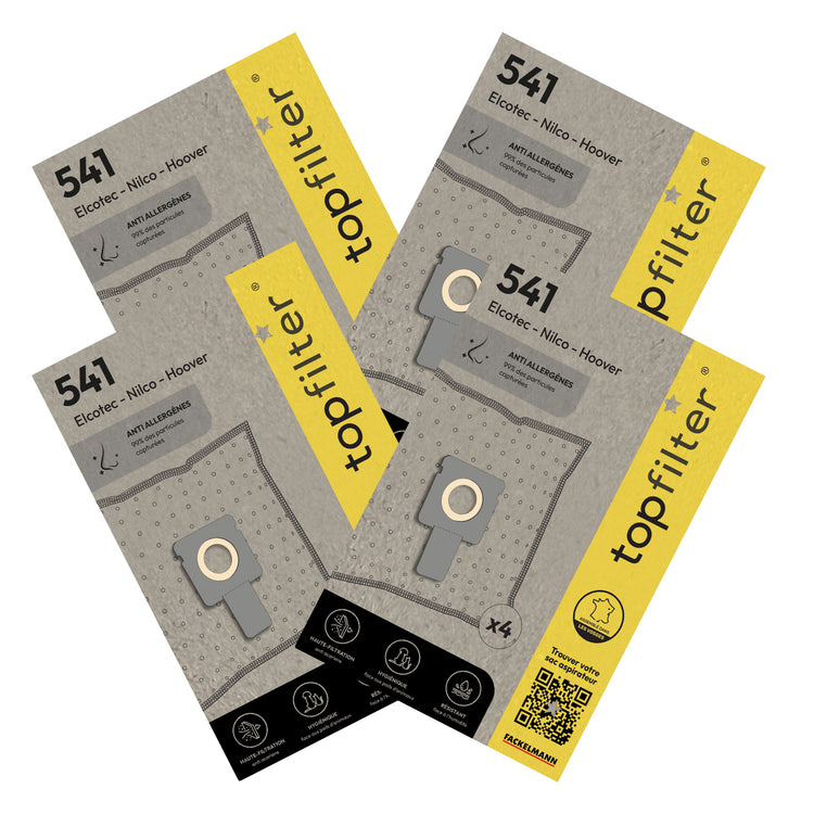 Lot de 4 packs de 4 sacs aspirateur 64541 pour Hoover et Elcotec TopFilter Premium