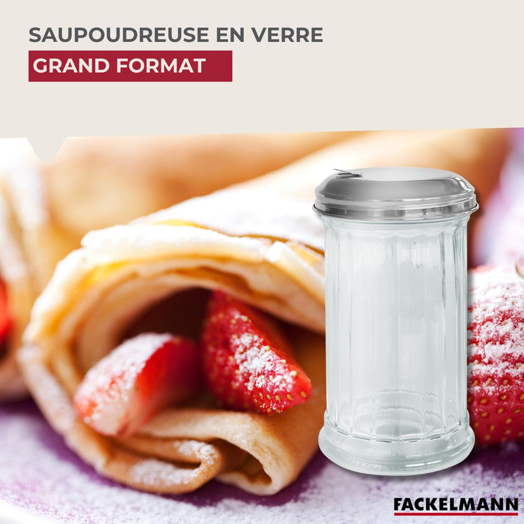 Ensemble de 2 Saupoudreuses en verre et couvercle inox 14 cm Fackelmann Basic