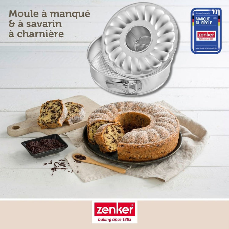 Ensemble de 2 Moules à manqué et à savarin double fond 26 cm Zenker Silver