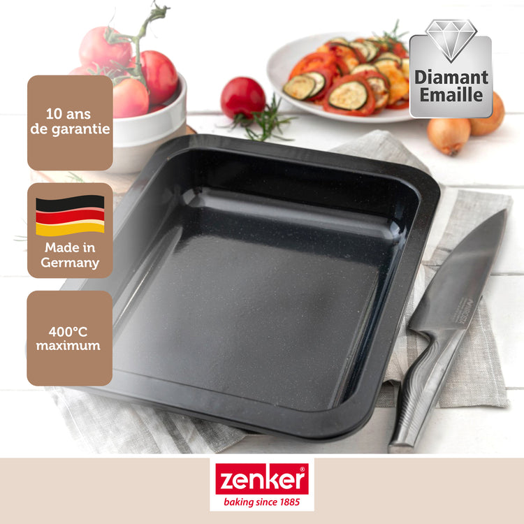 Lot de 2 plats four 33/33 cm en acier émaillé avec 2 ustensiles Zenker Special cooking