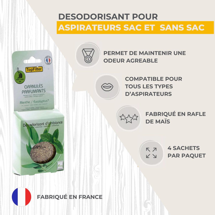 Lot de 4 sachets de parfum pour aspirateur odeur menthe/eucalyptus TopFilter