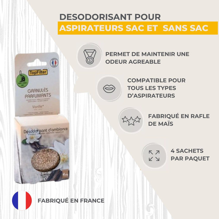Lot de 4 sachets de granulés parfumants pour aspirateur à la vanille TopFilter