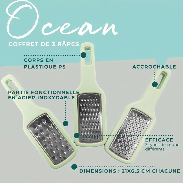 Lot de 3 râpes à légume manuel Fackelmann OCEAN