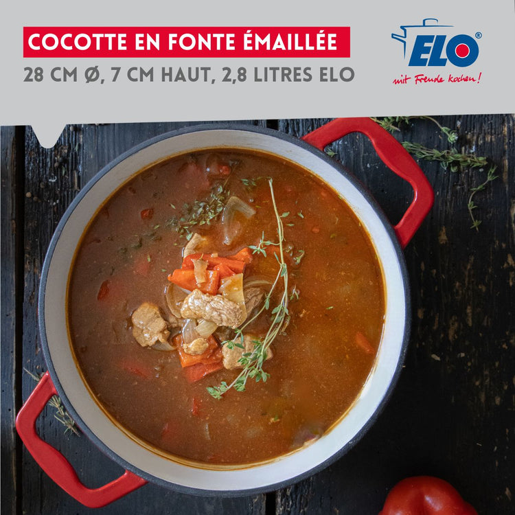 Cocotte en fonte émaillée basse rouge cerise 28 cm 3L Elo