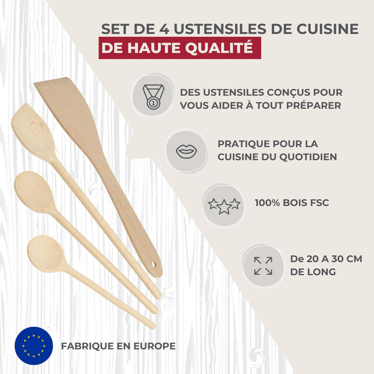 Set de 4 ustensiles de cuisine en bois FSC Fackelmann Eco Friendly