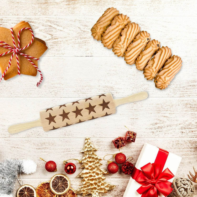 Rouleau à pâtisserie en bois motif étoiles Fackelmann Noël
