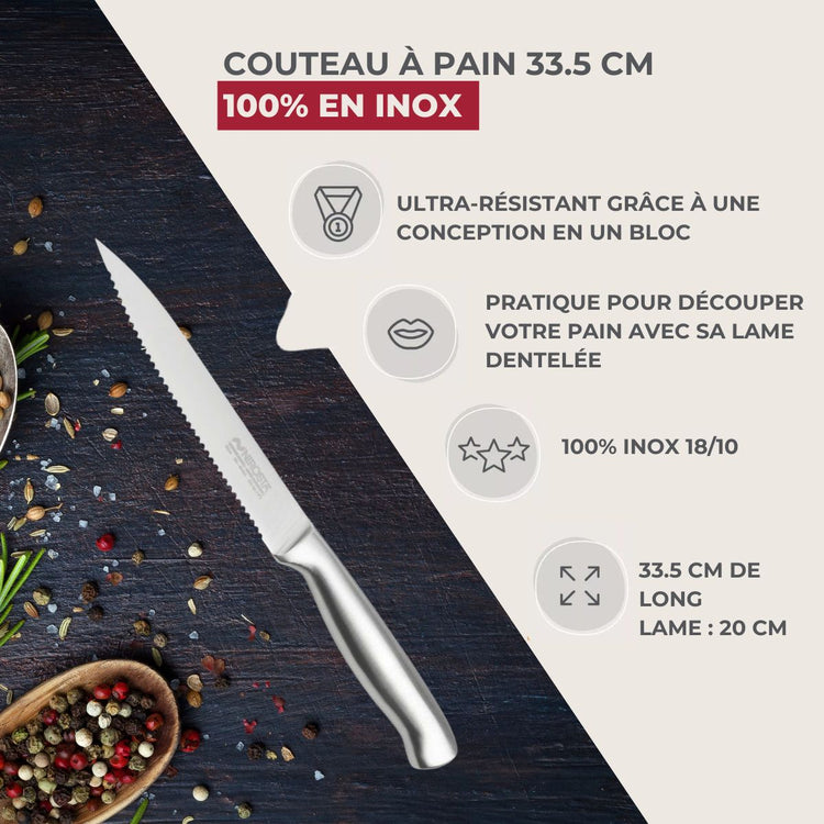 Couteau à pain en inox 33,5 cm en tout Nirosta