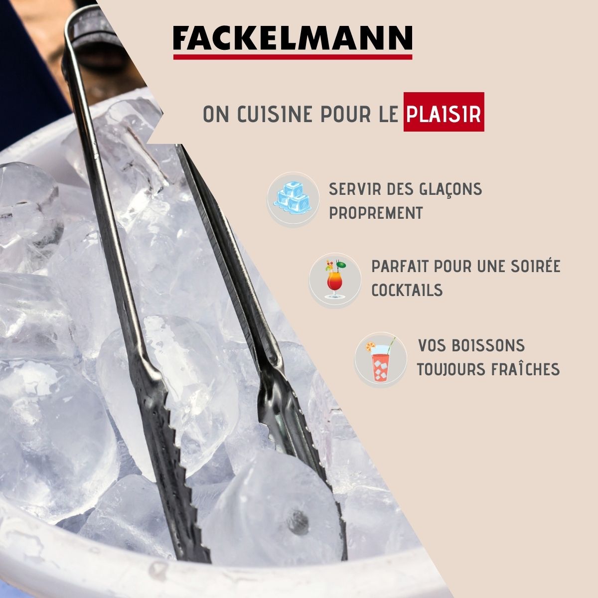Pince à glaçons inox 15 cm Fackelmann Bar Concept