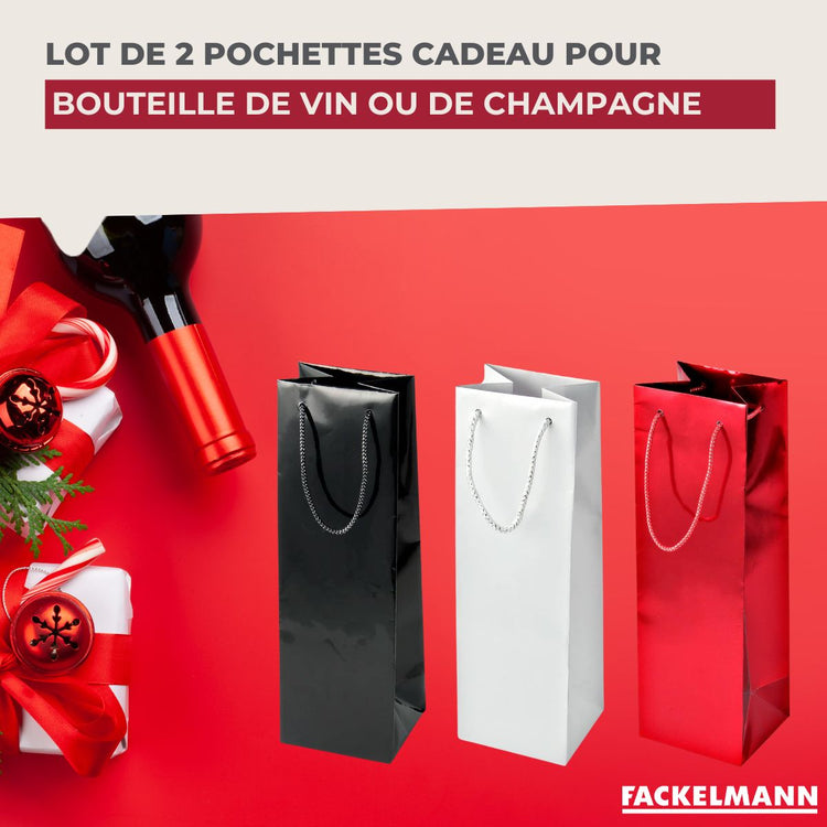 Lot de 2 pochettes cadeau pour bouteille de vin ou de champagne Fackelmann