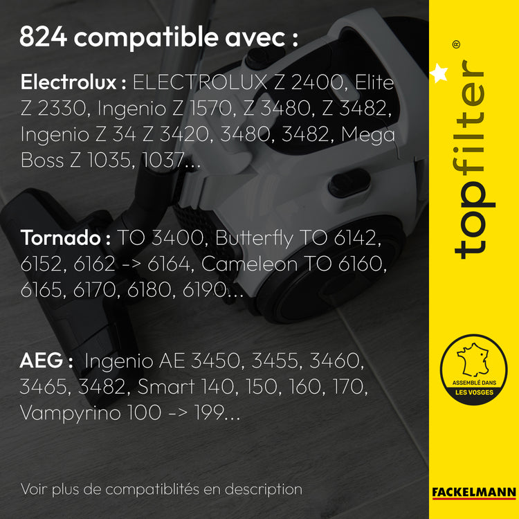 Lot de 4 packs de 4 sacs aspirateur 64824 pour Electrolux et Tornado TopFilter Premium