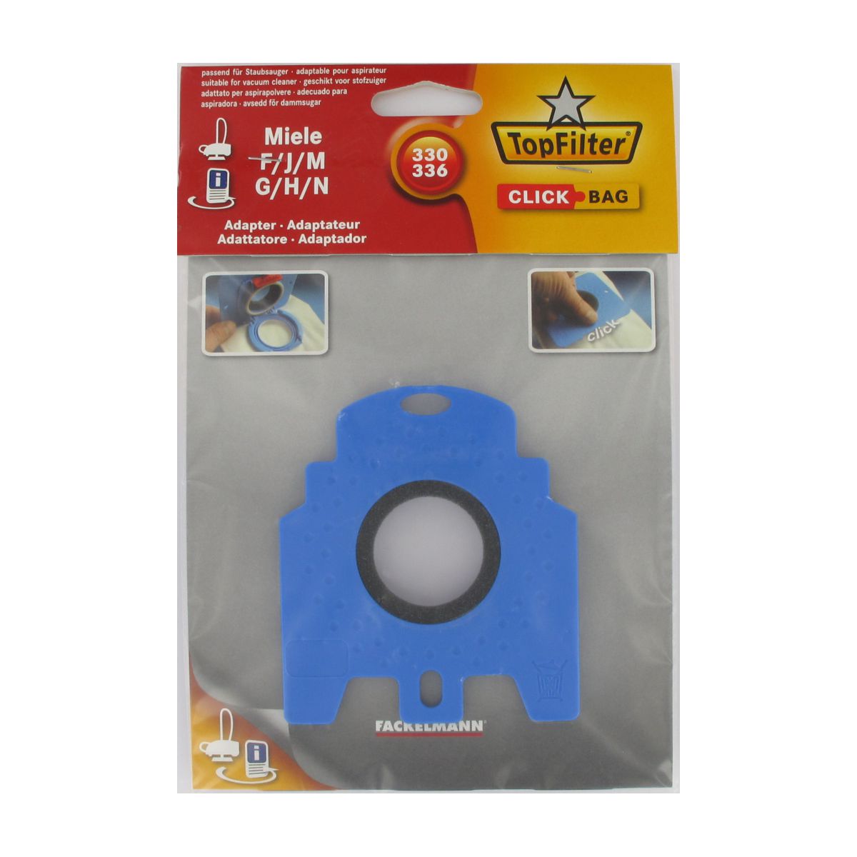 Boite de 4 sacs aspirateurs universels Top Filter avec Adaptateur Click Bag pour aspirateurs Miele 330/336