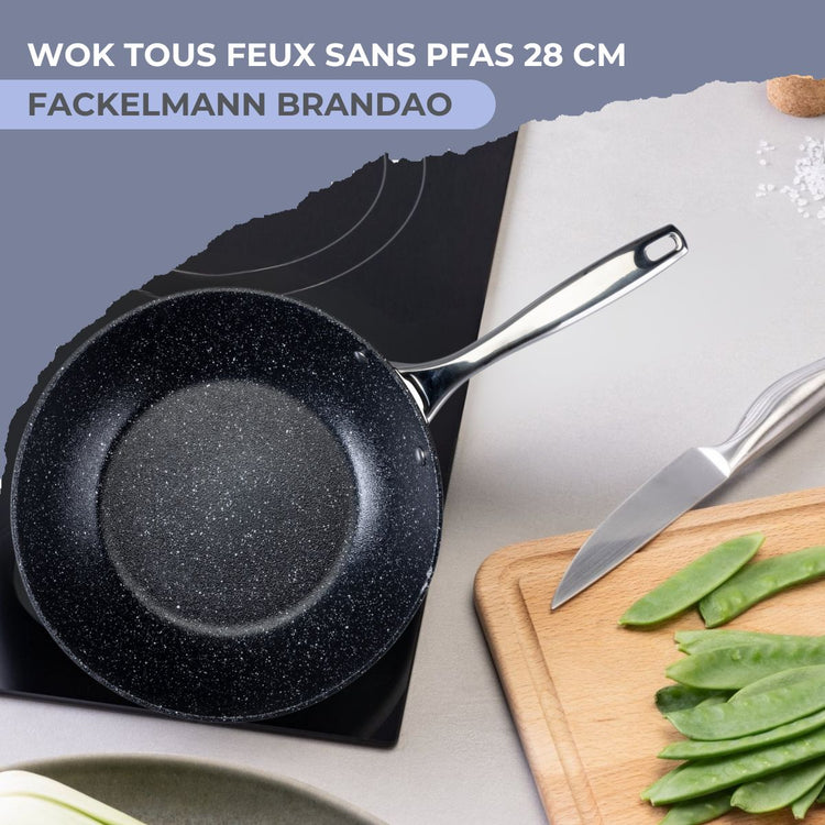 Wok 28 cm fonte aluminium revêtement antiadhésif céramique sans PFAS Fackelmann