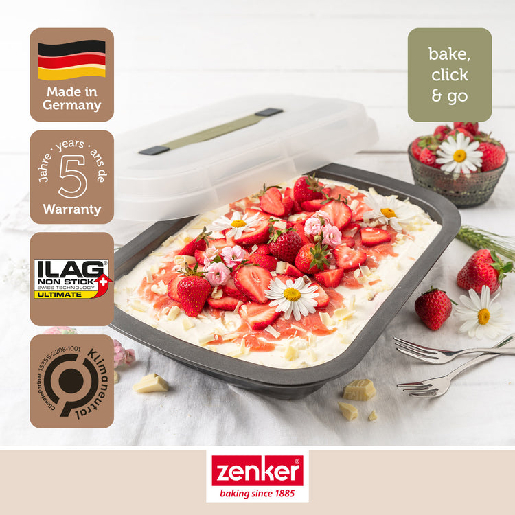 Moule à gâteaux rectangulaire avec couvercle de transport Zenker Bake Click and Go