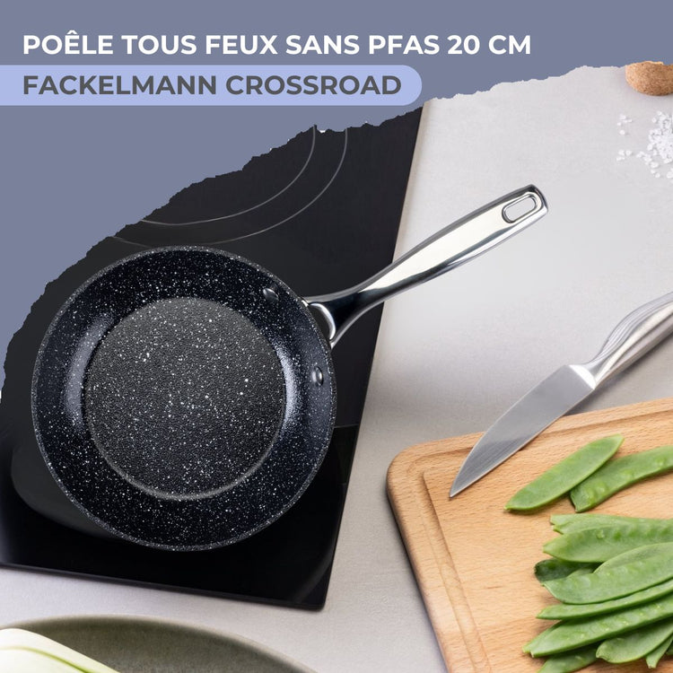 Set poêle 20 cm fonte alu revêtement antiadhésif céramique sans PFAS et 6 ustensiles inox Fackelmann Crossroad