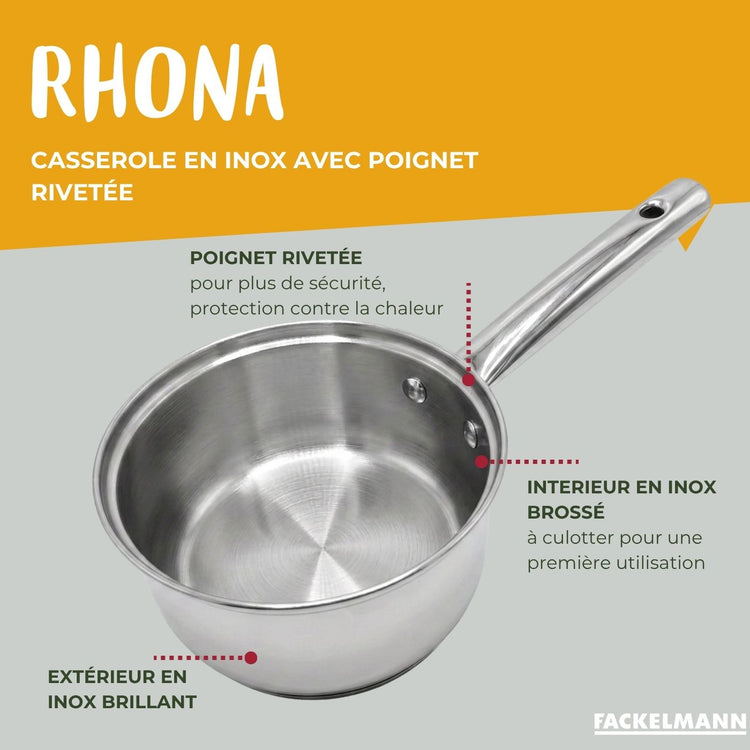 Lot de 4 casseroles 16/18/20/22 cm et poêle 28 cm en inox Fackelmann Rhona