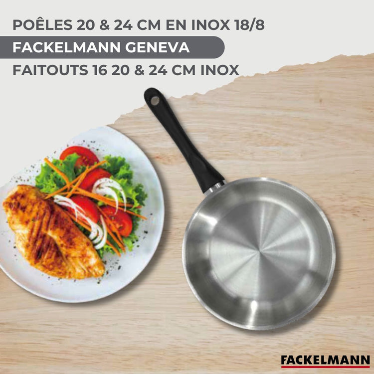 Batterie de cuisine avec 3 faitouts 16/20/24 cm et 2 poêles 20/24 cm avec 5 ustensiles de cuisine Fackelmann Généva Brillant Ocean