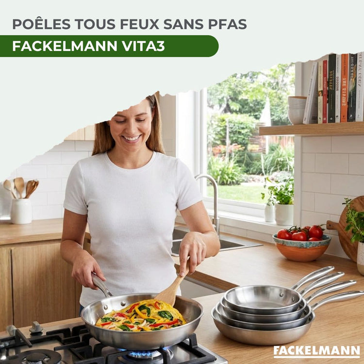 4 poêles 20 24 26 et 28 cm inox 18/10 Triply Fackelmann Vita3