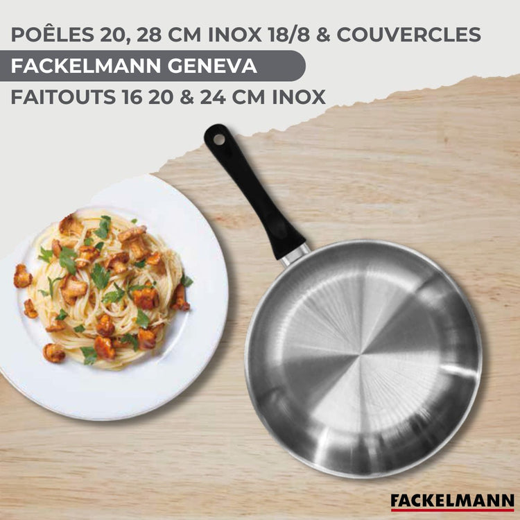 Batterie de cuisine avec 2 poêles 20/28 cm et 3 faitouts 16/20/24 cm sans PFAS Fackelmann Généva Brillant avec couvercles
