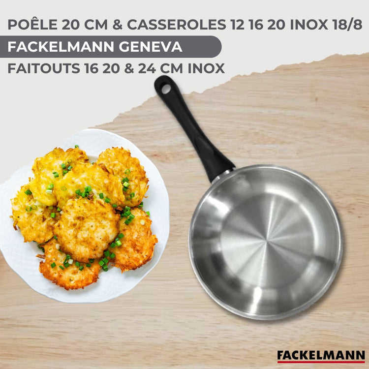 Set de 1 poêle 20 cm, 3 casseroles 12 16 20 cm et 3 faitouts 16, 20 et 24 cm en inox Fackelmann Geneva